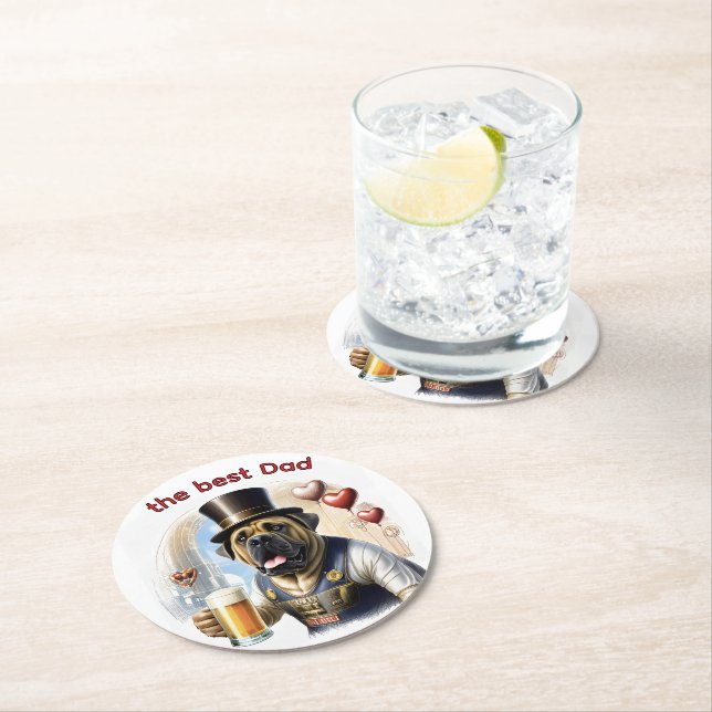 Mastiff English Mastiff best Dad Father's Day Round Paper Coaster (Insitu)