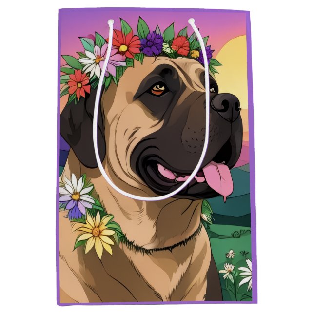 Mastiff English Mastiff with flower wreath Mother' Medium Gift Bag (Front)