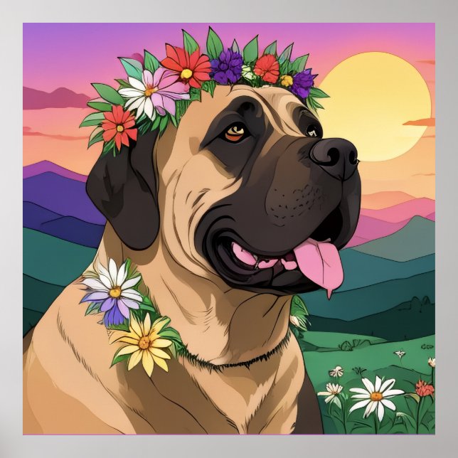 Mastiff English Mastiff with flower wreath Mother' Poster (Front)
