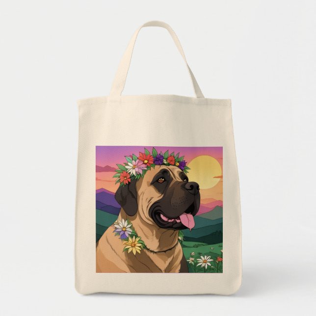 Mastiff English Mastiff with flower wreath Mother' Tote Bag (Front)