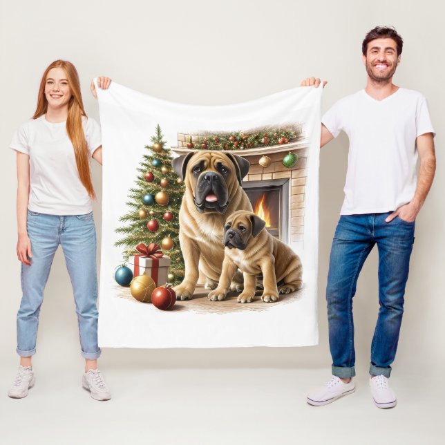 Mastiff English Mastiffs Christmas fireplace Fleece Blanket (In Situ)