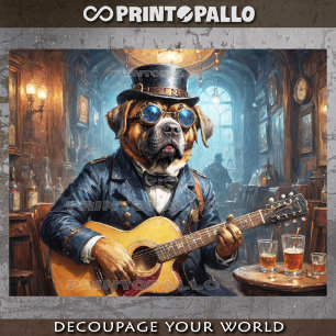 Mastiff steampunk dog playing guitar -  tissue paper