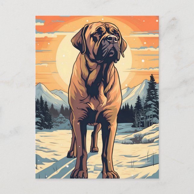 Mastiff winter mountain forest during sunset postcard (Front)