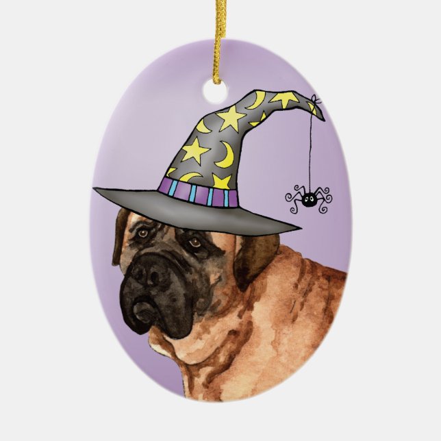 Mastiff Witch Ceramic Tree Decoration (Front)