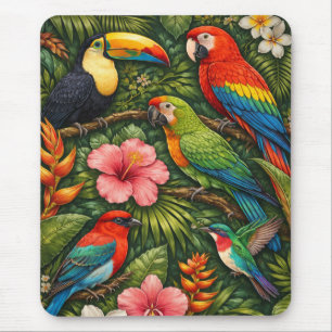 Mat For Tropical Colourful Birds Retro Toucan Mouse Pad