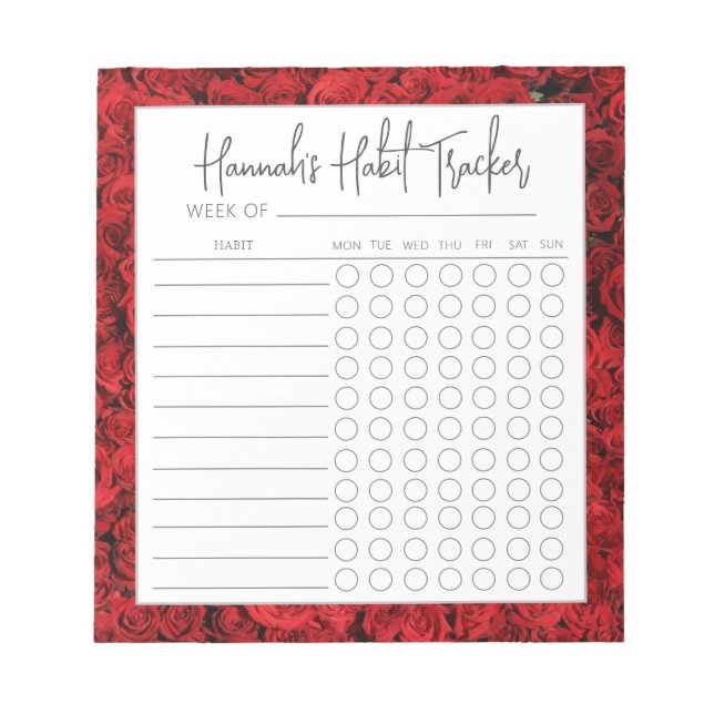Mat Turkish Roses Minimal Script Habit Tracker Notepad (Front)