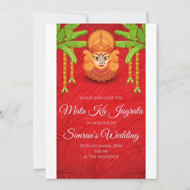 Mata ka Jagrata invitation Mata Chowki puja invite (Front)
