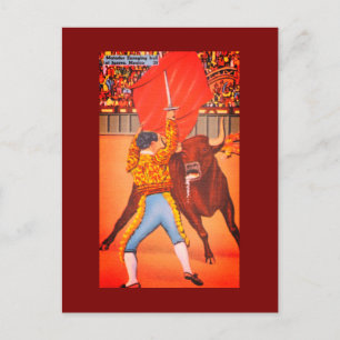 Matador with Red Cape and Charging Bull, Juarez Postcard