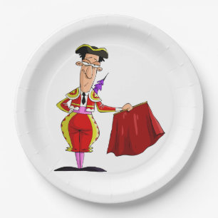 Matador with Red Cape Spanish Bullfighter Paper Plate