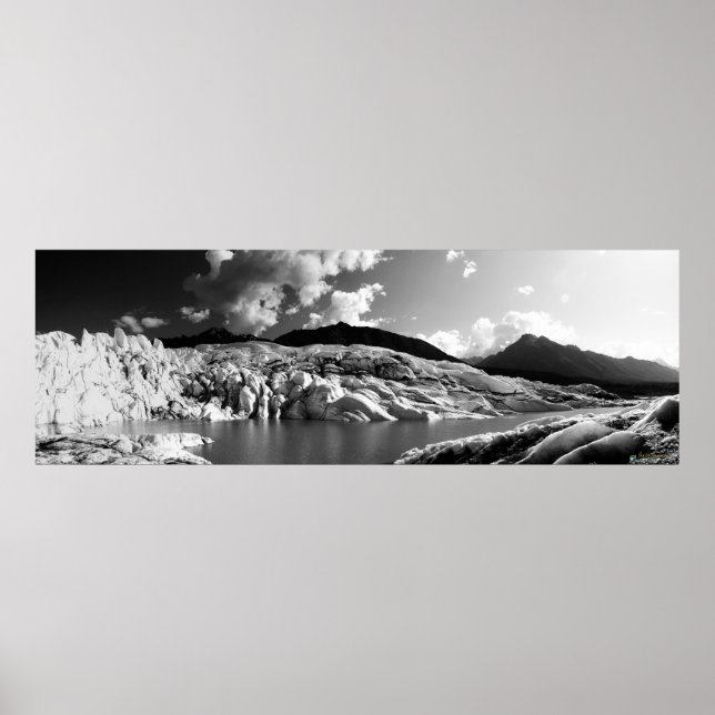 Matanuska Glacier Panorama Black & White Poster (Front)