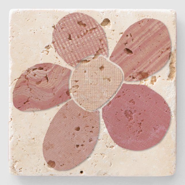 Match Any Colour Faux Fabric Collage Flower Stone Coaster (Front)