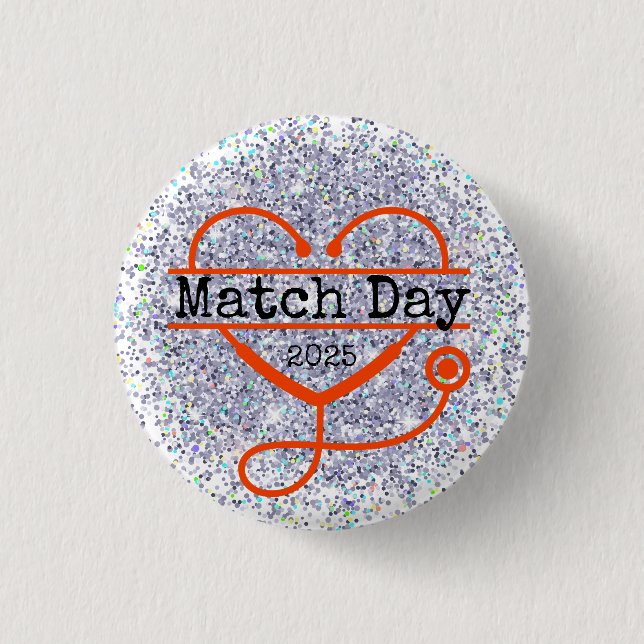 Match Day 2025 Glitter Stethoscope 3 Cm Round Badge (Front)