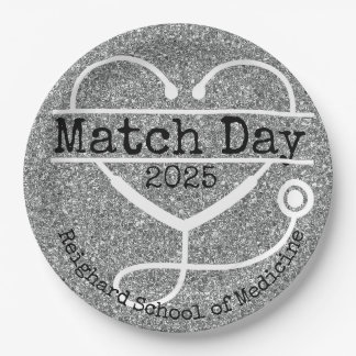 Match Day Silver 2025 Glitter Stethoscope Paper Plate