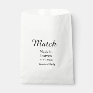 Match made in heaven add name date simple calligra favour bags