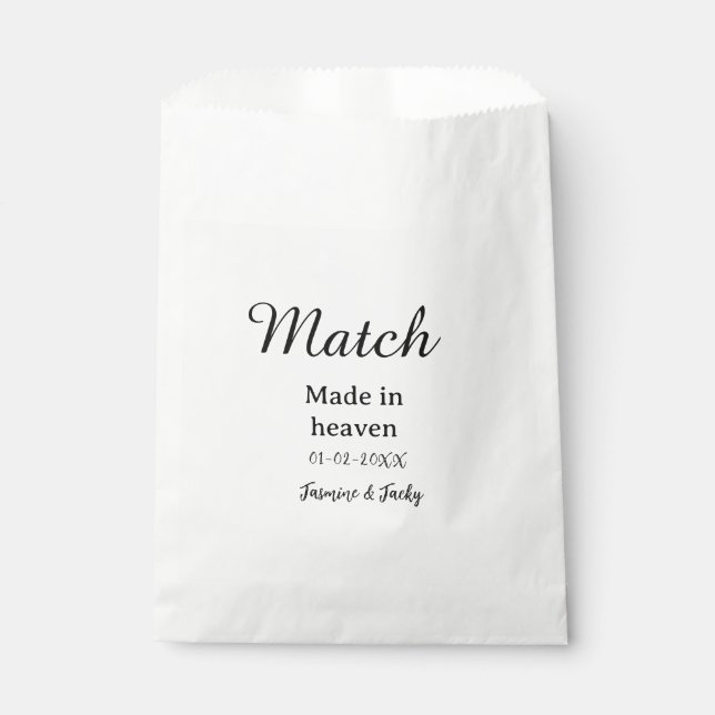 Match made in heaven add name date simple calligra favour bags (Front)