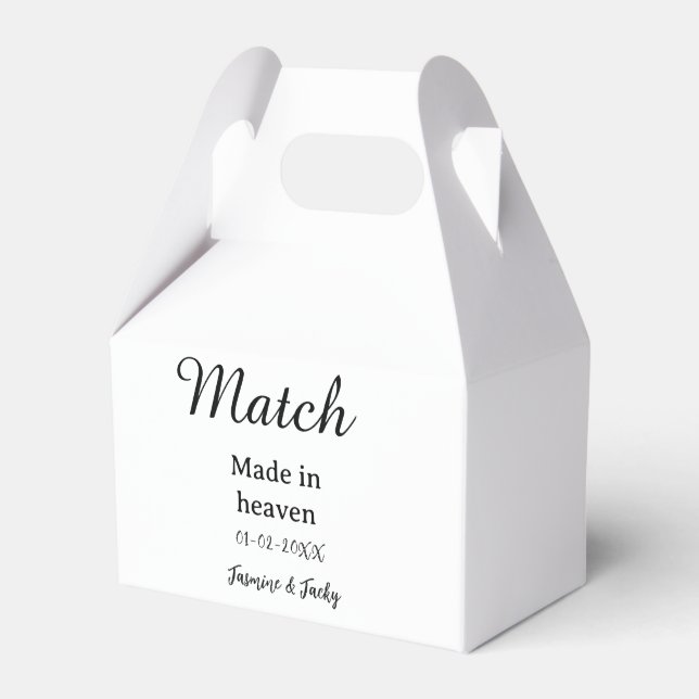 Match made in heaven add name date simple calligra favour box (Front Side)