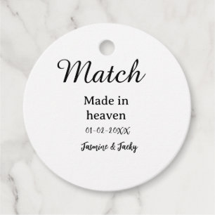 Match made in heaven add name date simple calligra favour tags