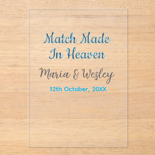 Match made in heaven blue black couple name date acrylic invitations