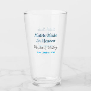 Match made in heaven blue black couple name date glass