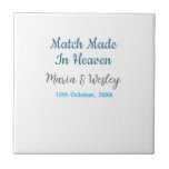 Match made in heaven blue black couple name date tile<br><div class="desc">girly design</div>