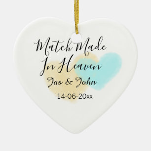 Match made in heaven blue yellow pastel heart name ceramic tree decoration