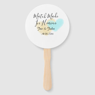 Match made in heaven blue yellow pastel heart name hand fan