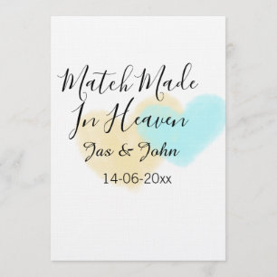 Match made in heaven blue yellow pastel heart name invitation