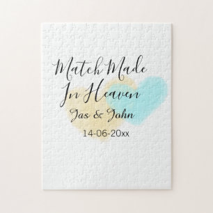 Match made in heaven blue yellow pastel heart name jigsaw puzzle