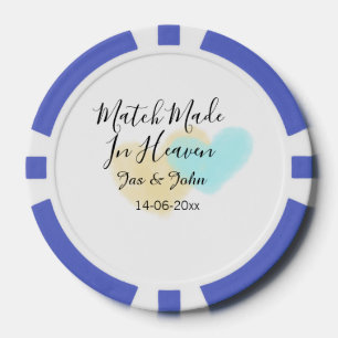 Match made in heaven blue yellow pastel heart name poker chips