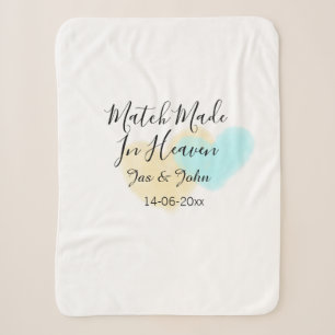 Match made in heaven blue yellow pastel heart name sherpa blanket
