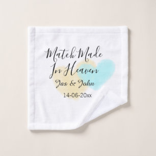 Match made in heaven blue yellow pastel heart name wash cloth