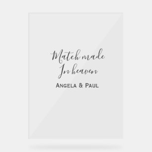 Match made in heaven name couple wedding simple acrylic sign