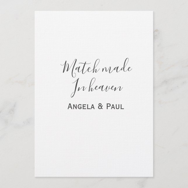 Match made in heaven name couple wedding simple  invitation (Front)
