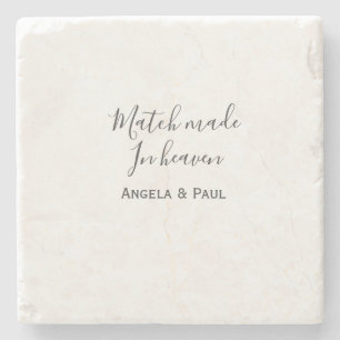Match made in heaven name couple wedding simple stone coaster