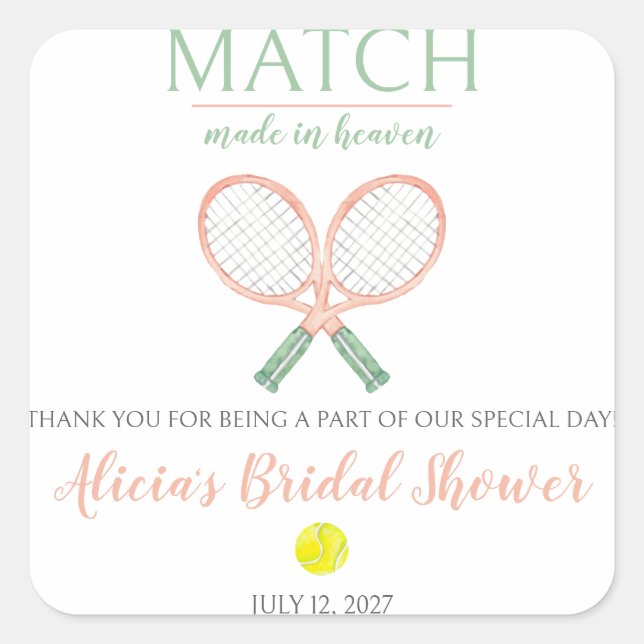 Match Made in Heaven, Tennis Bridal Shower Square Sticker (Front)
