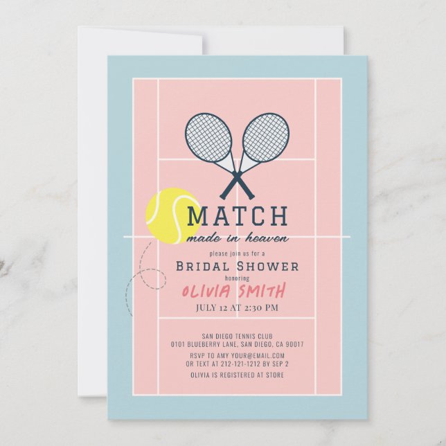 Match Made in Heaven Tennis Court Bridal Shower Invitation (Front)