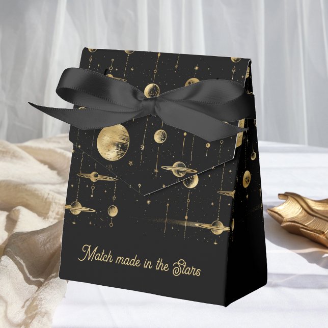 Match made in the Stars Black Gold Wedding Favour Box (Creator Uploaded)