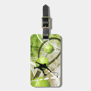 Match Point men's tennis player silhouette Luggage Tag