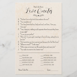 Match the Movie Love Quotes Wedding Table Game