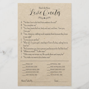 Match the Movie Love Quotes Wedding Table Game
