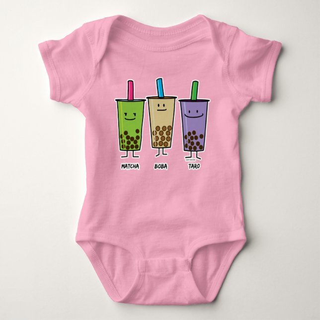 Matcha boba tea green drink milk Taro tapioca Baby Bodysuit (Front)