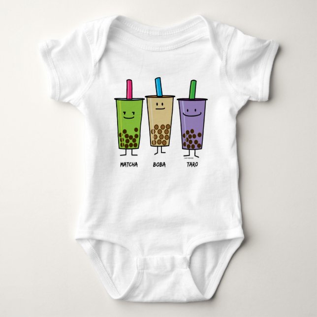 Matcha boba tea green drink milk Taro tapioca Baby Bodysuit (Front)