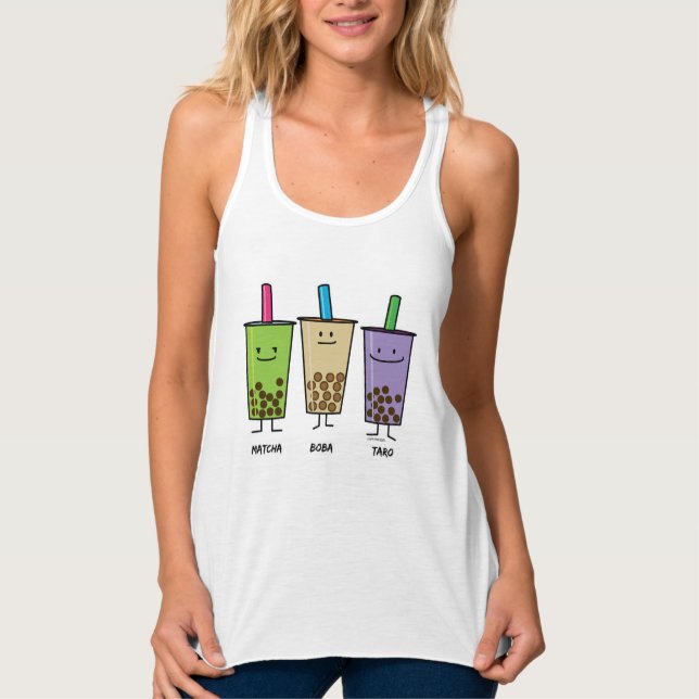 Matcha boba tea green drink milk Taro tapioca Singlet (Front)