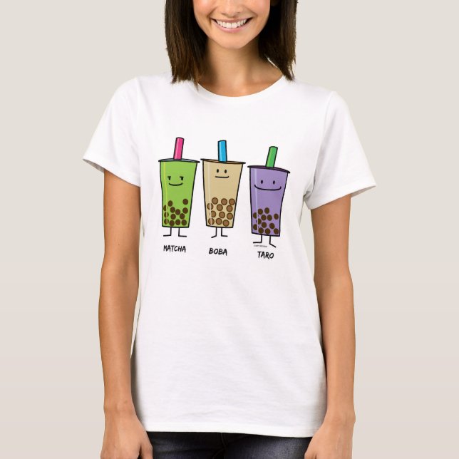 Matcha boba tea green drink milk Taro tapioca T-Shirt (Front)