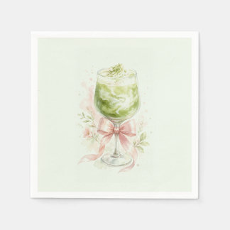 Matcha Bridal Shower Watercolor Pink Bow Napkin