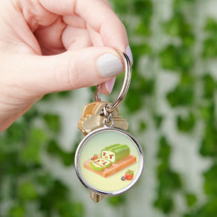 Matcha Cake Roll Illustration Key Ring