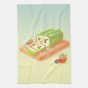 Matcha Cake Roll Illustration Tea Towel