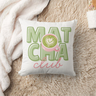 Matcha Club Green & Pink Aesthetic Cute Back Print Cushion