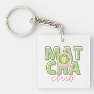 Matcha Club Green & Pink Aesthetic Cute Back Print Key Ring
