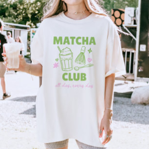 Matcha Club Green & Pink Doodles Summer T-Shirt